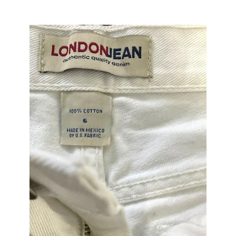 London Jean Womens White‎ High Rise Frayed Raw Hem Denim Shorts Tie Belt Size 6
